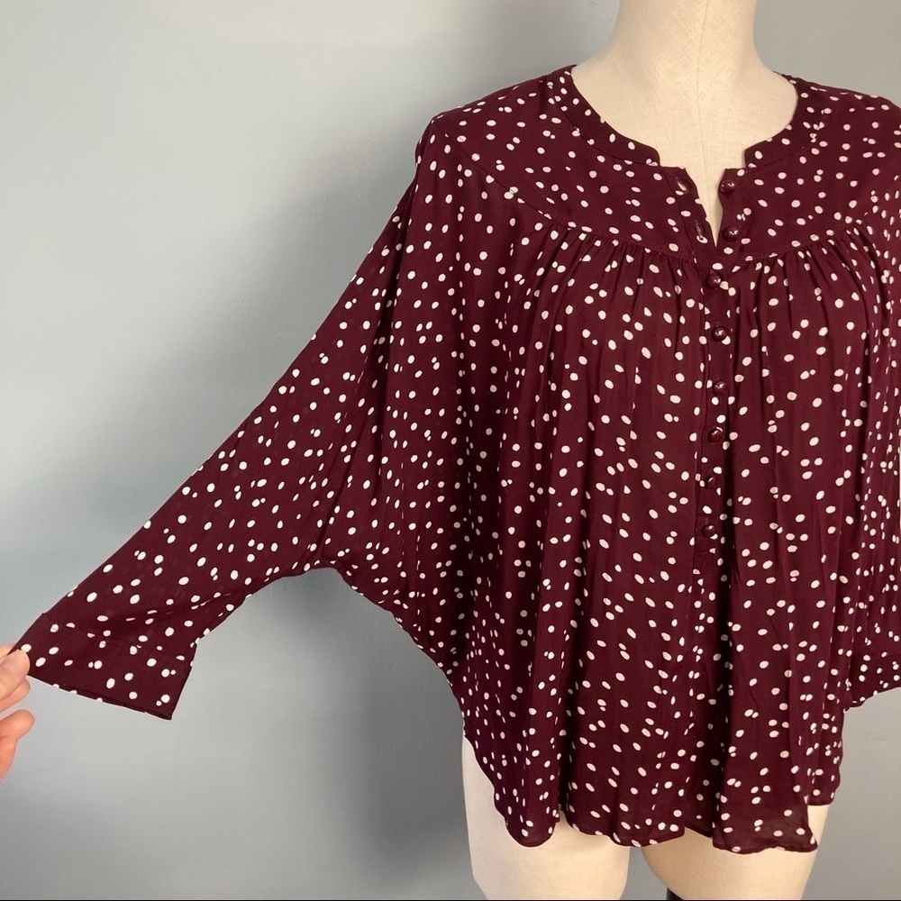 anthropologie Maeve Maroon Linden Polka Dot Blouse - Picture 4 of 15